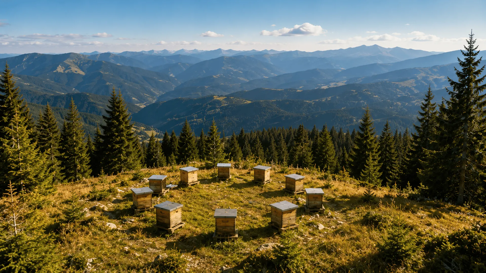 Belegstelle in einem Bergtal mit Bienenstöcken oberhalb der Bienen-Flugzone